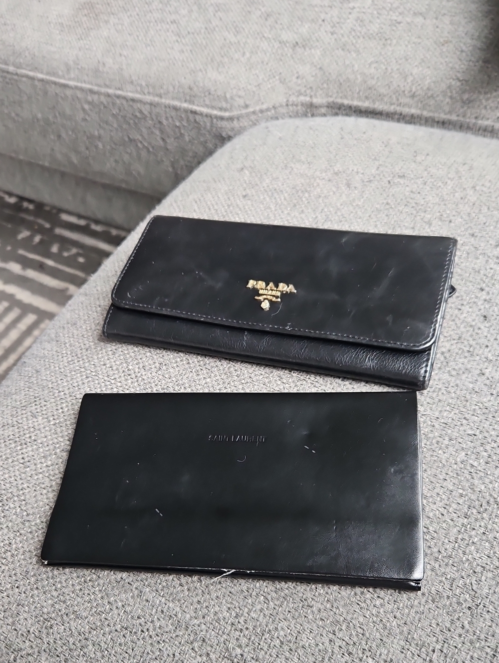 2 Prada Black Leather Card Holder with Gold Logo